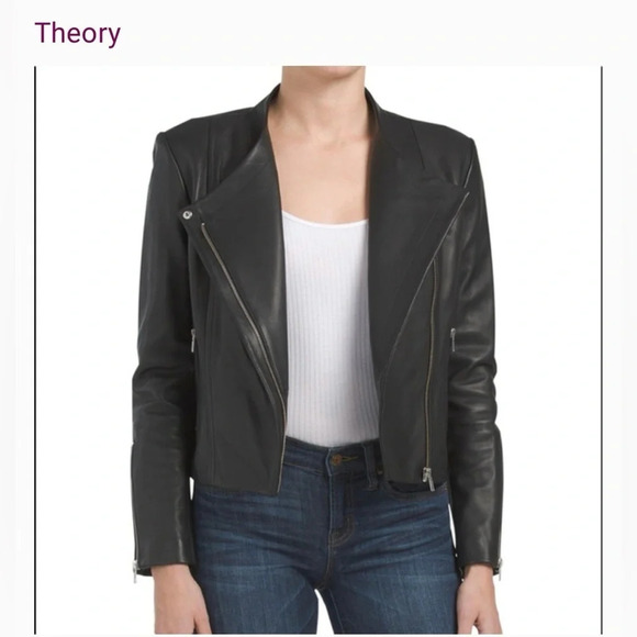 Theory Phelan Lambskin Ultra Soft Leather Moto Style Jacket Black Size Large - Picture 1 of 13